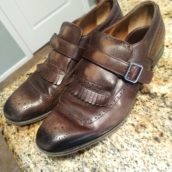 PRADA Brogue Leather Fringe Kiltie Perforated Monk Strap Oxfords Men\'s Sz 8.5